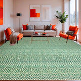 Beige Deep Green Interlaced Diamond Motifs(Green)