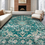 Ultra Soft Area Rug, Non Slip, Stain Resistant, Washable Area Rugs for Living Room, Bedroom, Elegant Distressed Medallion Aesthetic(Green)