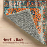 Ultra Soft Area Rug, Non Slip, Stain Resistant, Washable Area Rugs for Living Room, Bedroom, Rustic Faded Floral Charm(Orange)