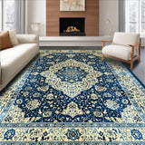 Ultra Soft Area Rug, Non Slip, Stain Resistant, Washable Area Rugs for Living Room, Bedroom, Heritage Collection Faded Area with Ornate Design(Blue)