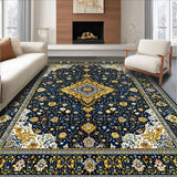 Ultra Soft Area Rug, Non Slip, Stain Resistant, Washable Area Rugs for Living Room, Bedroom, Elegant Gilded Geometric Embroidery(Blue)