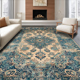Ultra Soft Area Rug, Non Slip, Stain Resistant, Washable Area Rugs for Living Room, Bedroom, Rustic Vintage Medallion Design(Beige)