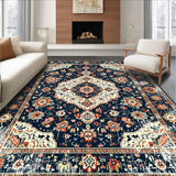 Ultra Soft Area Rug, Non Slip, Stain Resistant, Washable Area Rugs for Living Room, Bedroom, Artistic Boho Distressed Motif(Blue)