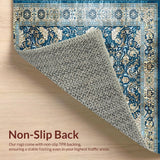 Ultra Soft Area Rug, Non Slip, Stain Resistant, Washable Area Rugs for Living Room, Bedroom, Retro Ornamental Area Showcasing Faded Blue and Taupe Decorative Filigree(Blue)