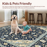 Ultra Soft Area Rug, Non Slip, Stain Resistant, Washable Area Rugs for Living Room, Bedroom, Antique Allure Vintage Inspired Medallion with Navy & Beige Accents(Blue)