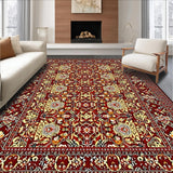 Ultra Soft Area Rug, Non Slip, Stain Resistant, Washable Area Rugs for Living Room, Bedroom, Beige Denim Floral Bohemian(Red)