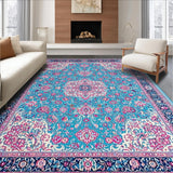 Ultra Soft Area Rug, Non Slip, Stain Resistant, Washable Area Rugs for Living Room, Bedroom, Modern Textured Organic Shapes(Blue)