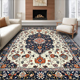 Ultra Soft Area Rug, Non Slip, Stain Resistant, Washable Area Rugs for Living Room, Bedroom, Rustic Floral Medallion Aesthetic(White)