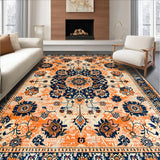 Ultra Soft Area Rug, Non Slip, Stain Resistant, Washable Area Rugs for Living Room, Bedroom, Whimsical Vintage Blossom Arrangement(Orange)