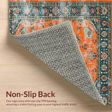 Ultra Soft Area Rug, Non Slip, Stain Resistant, Washable Area Rugs for Living Room, Bedroom, Eclectic Teal Medallion Fusion(Orange)