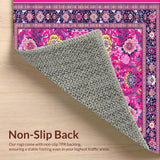 Ultra Soft Area Rug, Non Slip, Stain Resistant, Washable Area Rugs for Living Room, Bedroom, Rustic Traditional Tiled Motifs(Pink)
