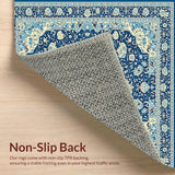 Ultra Soft Area Rug, Non Slip, Stain Resistant, Washable Area Rugs for Living Room, Bedroom, Rustic Cream and Gold Medallion(Blue)
