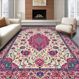 Ultra Soft Area Rug, Non Slip, Stain Resistant, Washable Area Rugs for Living Room, Bedroom, Elegant Contemporary Floral Motif(White)