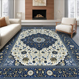 Ultra Soft Area Rug, Non Slip, Stain Resistant, Washable Area Rugs for Living Room, Bedroom, Elegant Area with Sophisticated Blue and Beige Medallion Design for(Blue)