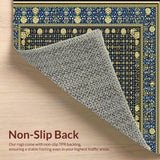 Ultra Soft Area Rug, Non Slip, Stain Resistant, Washable Area Rugs for Living Room, Bedroom, Elegant Geometric Area Featuring Blue and Gold Floral(Blue)