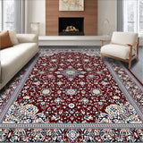 Ultra Soft Area Rug, Non Slip, Stain Resistant, Washable Area Rugs for Living Room, Bedroom, Ornate Floral Medallion Area with Deep Maroon and Silver Accents(Red)