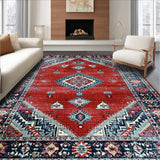 Ultra Soft Area Rug, Non Slip, Stain Resistant, Washable Area Rugs for Living Room, Bedroom, Rustic Crimson Medallion Elegance(Red)