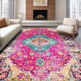 Ultra Soft Area Rug, Non Slip, Stain Resistant, Washable Area Rugs for Living Room, Bedroom, Chic Multicolor Medallion Aesthetic(Pink)