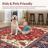 Ultra Soft Area Rug, Non Slip, Stain Resistant, Washable Area Rugs for Living Room, Bedroom, Bohemian Red/Beige Square Area(Red)