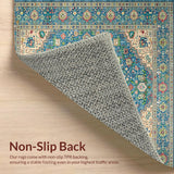 Ultra Soft Area Rug, Non Slip, Stain Resistant, Washable Area Rugs for Living Room, Bedroom, Chic Traditional Oushak Motif(Blue)