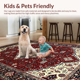 Ultra Soft Area Rug, Non Slip, Stain Resistant, Washable Area Rugs for Living Room, Bedroom, Chic Red Floral Geometry Blend(Red)