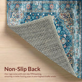 Ultra Soft Area Rug, Non Slip, Stain Resistant, Washable Area Rugs for Living Room, Bedroom, Elegant Faded Floral Motif(Blue)