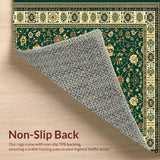 Ultra Soft Area Rug, Non Slip, Stain Resistant, Washable Area Rugs for Living Room, Bedroom, Beige Boho with Floral Motifs(Green)