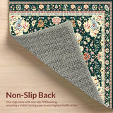 Ultra Soft Area Rug, Non Slip, Stain Resistant, Washable Area Rugs for Living Room, Bedroom, Neutral Boho with Floral Motifs(Dark Green)