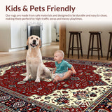 Ultra Soft Area Rug, Non Slip, Stain Resistant, Washable Area Rugs for Living Room, Bedroom, Elegant Colorful Symmetrical Design(Red)