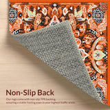 Ultra Soft Area Rug, Non Slip, Stain Resistant, Washable Area Rugs for Living Room, Bedroom, Rustic Orange Circular Flourish(Orange)