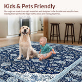 Ultra Soft Area Rug, Non Slip, Stain Resistant, Washable Area Rugs for Living Room, Bedroom, Oriental Floral Design Area(Blue)