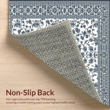 Ultra Soft Area Rug, Non Slip, Stain Resistant, Washable Area Rugs for Living Room, Bedroom, Non Slip Rug Elegant Dark Gray Floral Pattern for Stylish Floors(Blue)