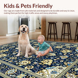 Ultra Soft Area Rug, Non Slip, Stain Resistant, Washable Area Rugs for Living Room, Bedroom, Classic Tiled Floral Presentation(Blue)