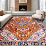 Ultra Soft Area Rug, Non Slip, Stain Resistant, Washable Area Rugs for Living Room, Bedroom, Stylish Bright Colorful Medallion(Orange)