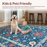 Ultra Soft Area Rug, Non Slip, Stain Resistant, Washable Area Rugs for Living Room, Bedroom, Artistic Distressed Floral Design(Blue)