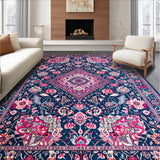Ultra Soft Area Rug, Non Slip, Stain Resistant, Washable Area Rugs for Living Room, Bedroom, Rustic Multicolor Geometric Motifs(Blue)