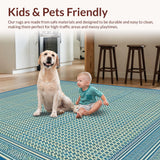 Ultra Soft Area Rug, Non Slip, Stain Resistant, Washable Area Rugs for Living Room, Bedroom, Vibrant Symmetrical Modern Elements(Blue)