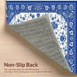 Ultra Soft Area Rug, Non Slip, Stain Resistant, Washable Area Rugs for Living Room, Bedroom, Elegant Blue Porcelain Floral Motif(Blue)