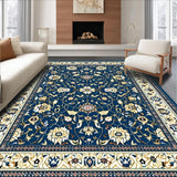 Ultra Soft Area Rug, Non Slip, Stain Resistant, Washable Area Rugs for Living Room, Bedroom, Charming Floral Area with Deep Blue and Beige Motifs(Blue)
