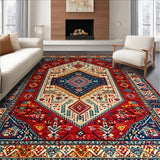 Ultra Soft Area Rug, Non Slip, Stain Resistant, Washable Area Rugs for Living Room, Bedroom, Striking Warm Boho Color Mix(Red)