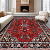 Ultra Soft Area Rug, Non Slip, Stain Resistant, Washable Area Rugs for Living Room, Bedroom, Luxurious Red Abstract Linear Motif(Red)