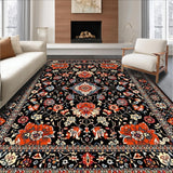 Ultra Soft Area Rug, Non Slip, Stain Resistant, Washable Area Rugs for Living Room, Bedroom, Elegant Black and Red Trellis(Black)
