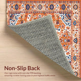 Ultra Soft Area Rug, Non Slip, Stain Resistant, Washable Area Rugs for Living Room, Bedroom, Elegant Distressed Flower Motif(Orange)