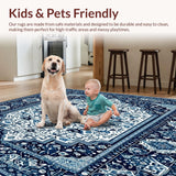 Ultra Soft Area Rug, Non Slip, Stain Resistant, Washable Area Rugs for Living Room, Bedroom, Intricate Geometric Design Area With Blue And Silver Accents(Blue)