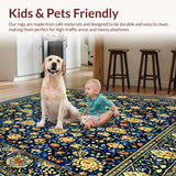 Ultra Soft Area Rug, Non Slip, Stain Resistant, Washable Area Rugs for Living Room, Bedroom, Large Floral(Blue)