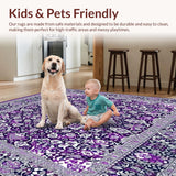 Ultra Soft Area Rug, Non Slip, Stain Resistant, Washable Area Rugs for Living Room, Bedroom, Elegant Floral Area with Purple and Silver Design(Purple)