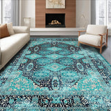 Ultra Soft Area Rug, Non Slip, Stain Resistant, Washable Area Rugs for Living Room, Bedroom, Rustic Vintage Ogee Pattern Design(Blue)
