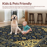 Ultra Soft Area Rug, Non Slip, Stain Resistant, Washable Area Rugs for Living Room, Bedroom, Chic Gold and White Lattice Pattern(Blue)