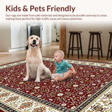Ultra Soft Area Rug, Non Slip, Stain Resistant, Washable Area Rugs for Living Room, Bedroom, Rich Earthy Floral Trellis Aesthetic(Red)