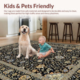 Ultra Soft Area Rug, Non Slip, Stain Resistant, Washable Area Rugs for Living Room, Bedroom, Exquisite Vintage-Inspired Pattern(Black)